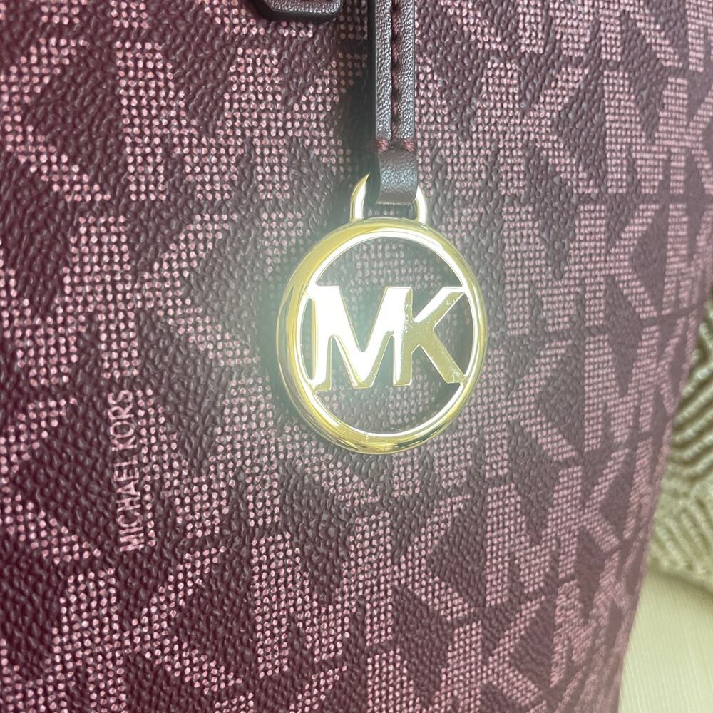 Michael Kors Jet Set Medium Tote | Colorblock MK Logo Pink Burgundy - Picture 5 of 14